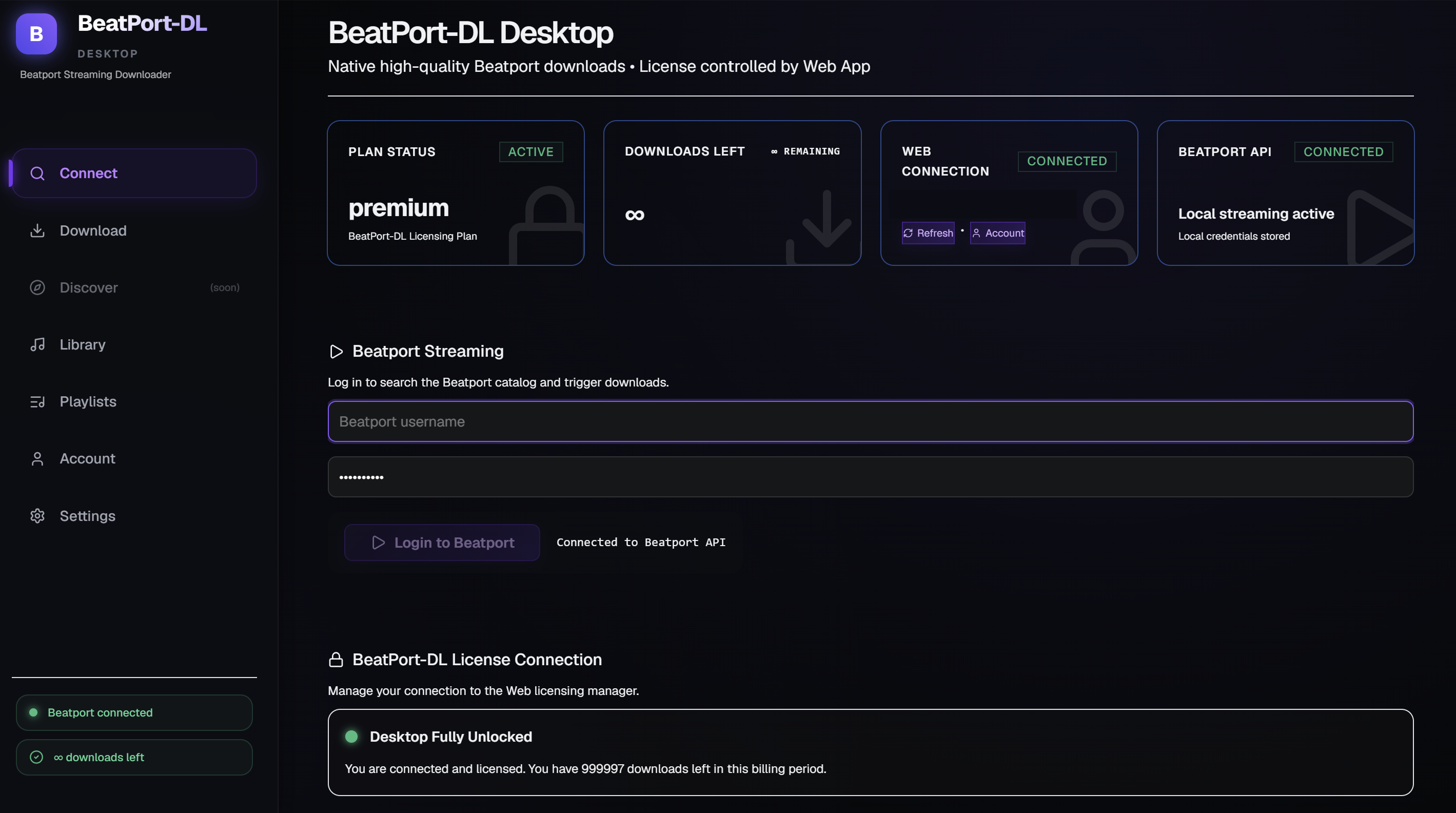 BeatPort-DL desktop app downloading lossless Beatport tracks with DJ metadata